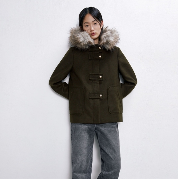 NWOT Zara Fall Coat Jacket Faux Fur Hood Size S - Picture 3 of 8